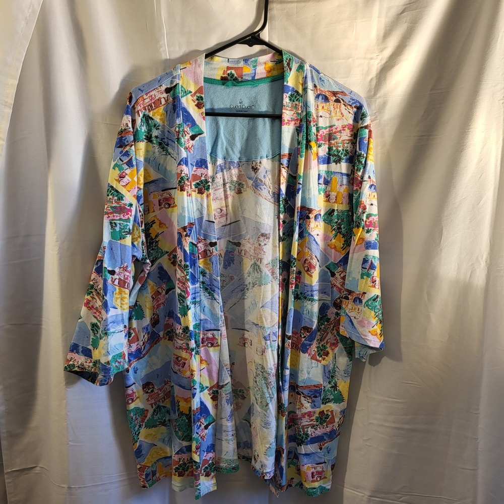 Cuddl Duds Womens‎ Open Front Cardigan Lightweight Scenic Print Size L